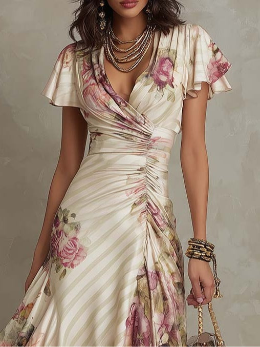 Flavia | Abito Midi in Raso a Fantasia Floreale