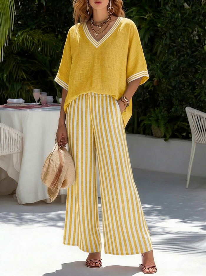 Arianna | Completo in Lino a Righe