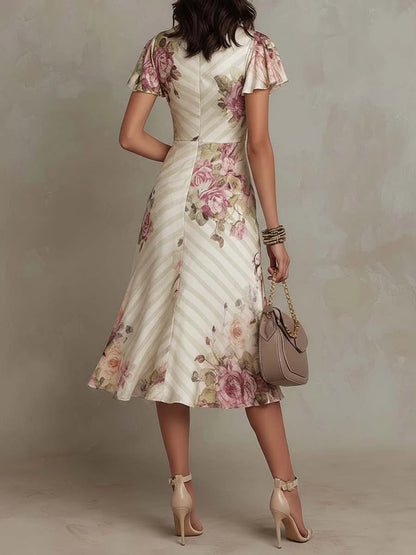 Flavia | Abito Midi in Raso a Fantasia Floreale