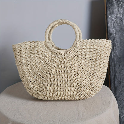 Ottavia | Borsa a Mezzaluna in Paglia Intrecciata Beige Naturale