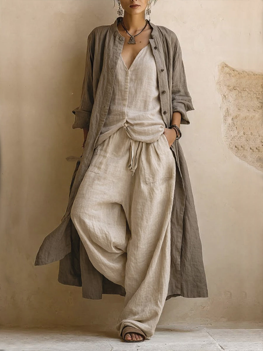 Rebecka | Completo 3 pezzi bohémien con cardigan lungo