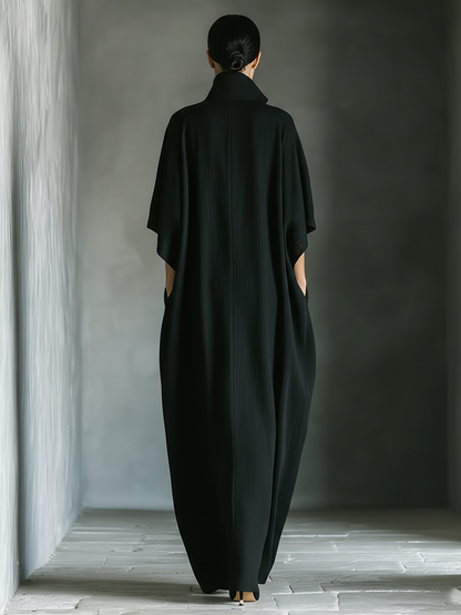 Costanza | Abito Maxi Nero con Maniche a Kimono e Scollo a V