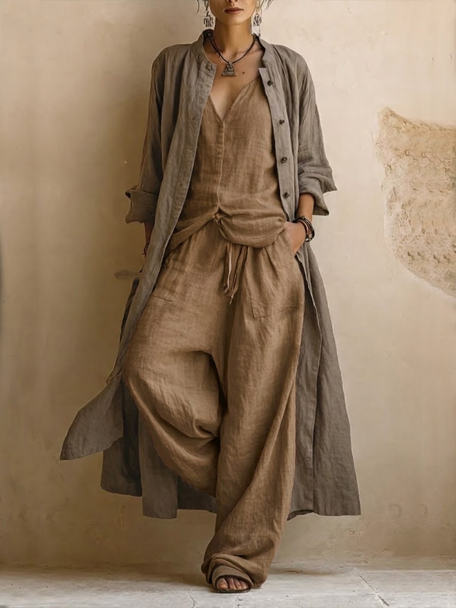 Rebecka | Completo 3 pezzi bohémien con cardigan lungo