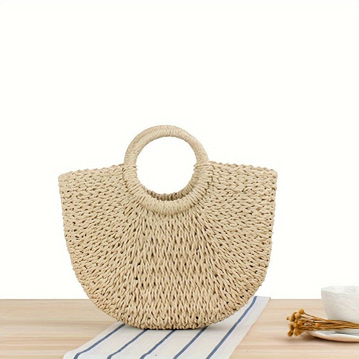 Ottavia | Borsa a Mezzaluna in Paglia Intrecciata Beige Naturale