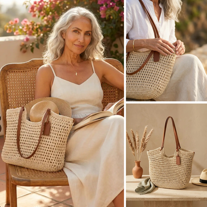 Camelia | Borsa Shopper Intrecciata a Mano all'Uncinetto - Avorio