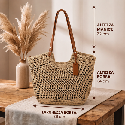 Alina | Borsa Shopper Intrecciata a Mano all'Uncinetto - Beige Chiaro