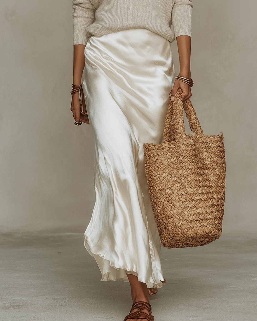 Abito midi in raso con maglia inclusa