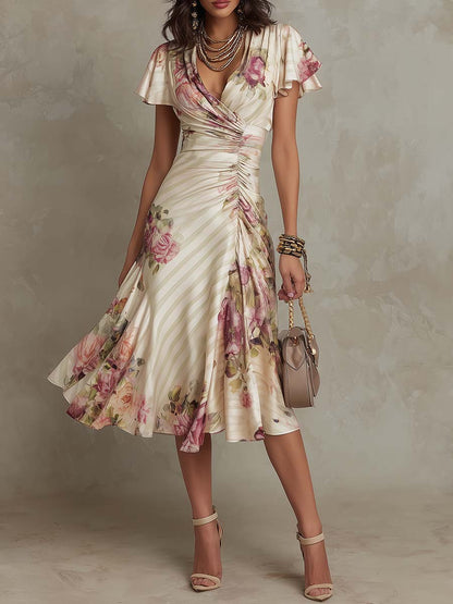 Flavia | Abito Midi in Raso a Fantasia Floreale