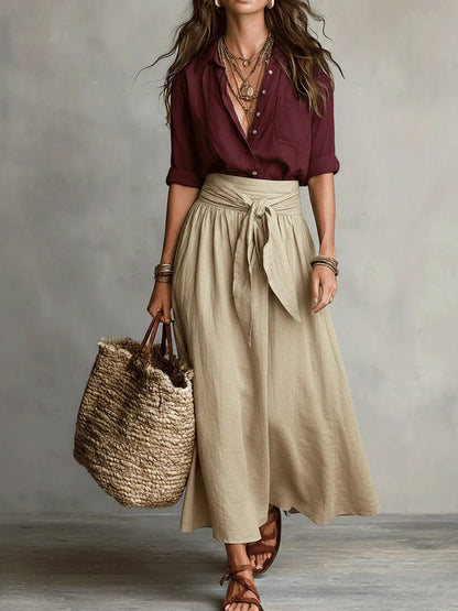 Rosa | Completo Due Pezzi: Top Nero e Gonna Midi Verde Oliva