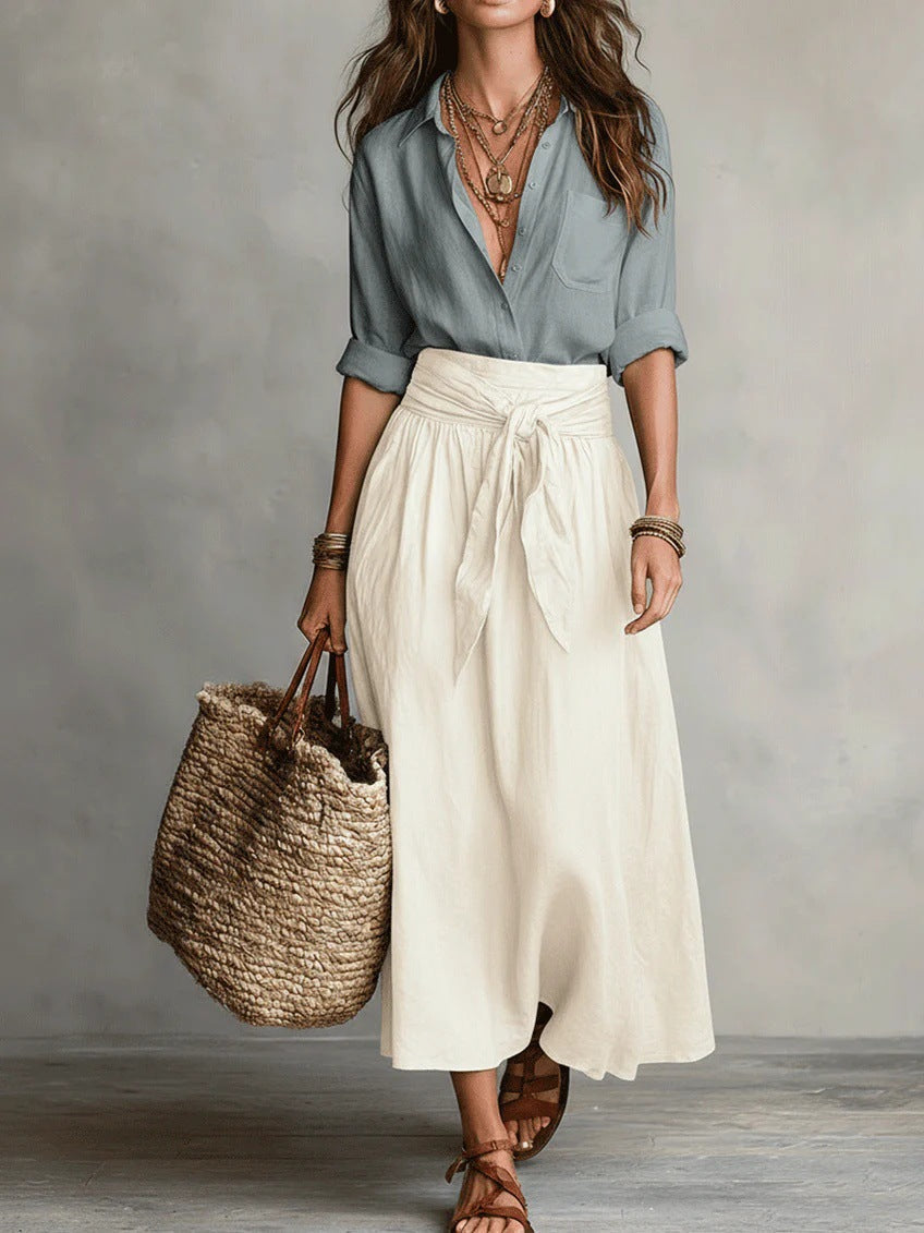Rosa | Completo Due Pezzi: Top Nero e Gonna Midi Verde Oliva