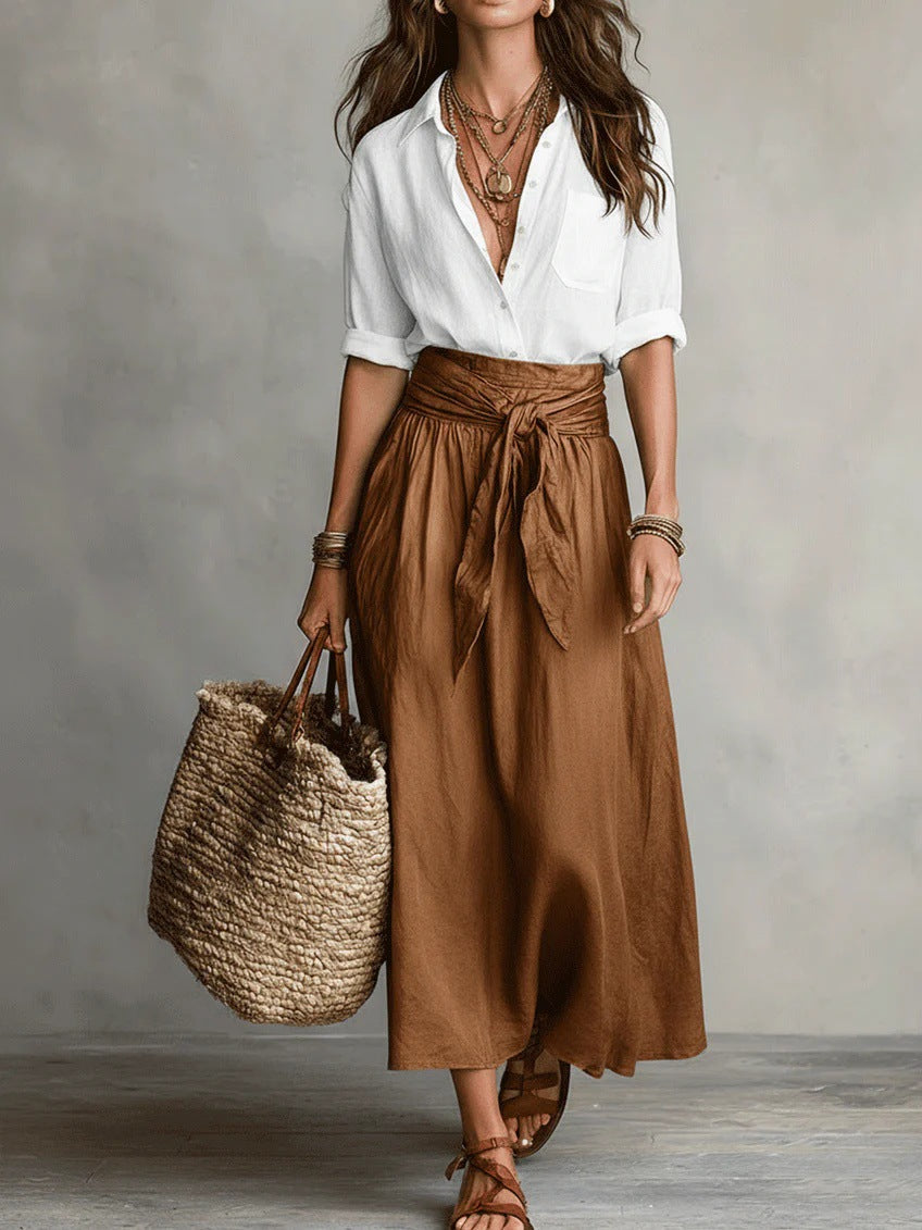 Rosa | Completo Due Pezzi: Top Nero e Gonna Midi Verde Oliva