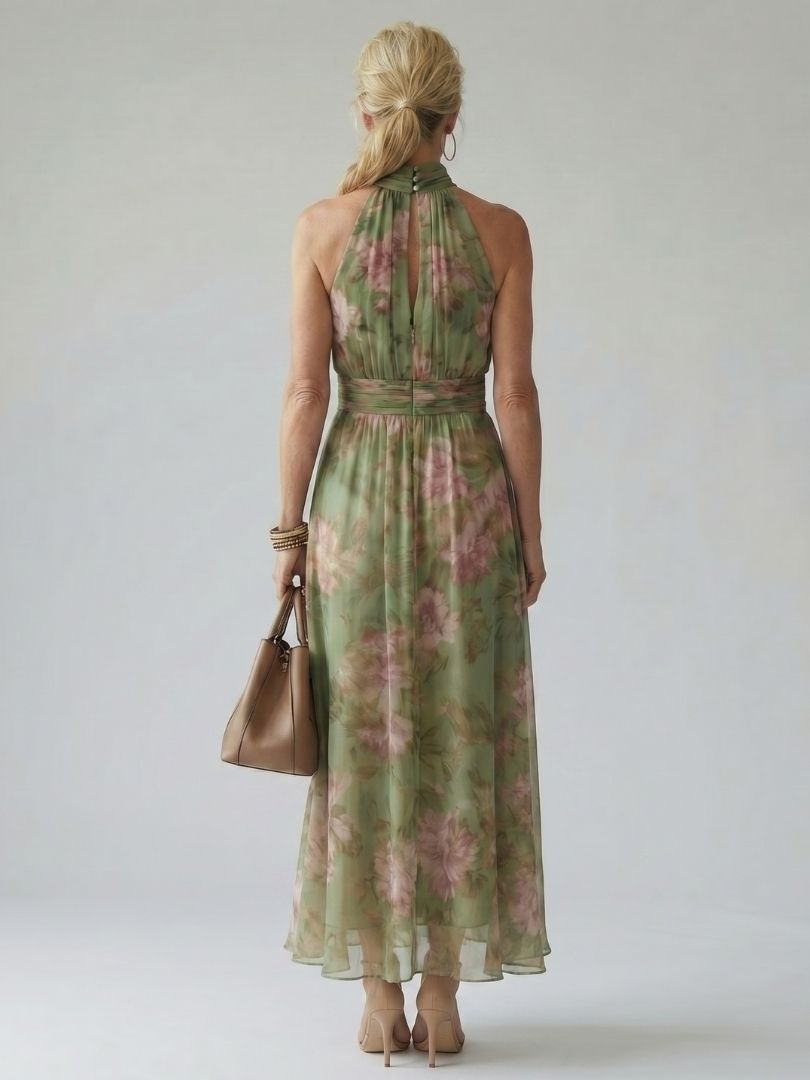 Mirella | Abito Midi con Scollo Halter Arricciato
