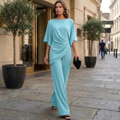 Gabriela | Conjunto de Blusa Drapeada y Pantalón Ancho