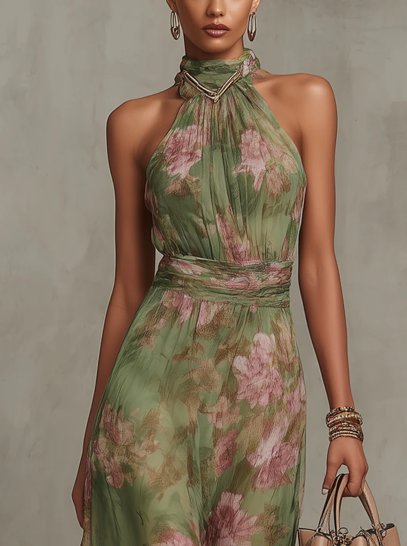 Alva | Abito lungo con scollo all'americana, floreale ed elegante