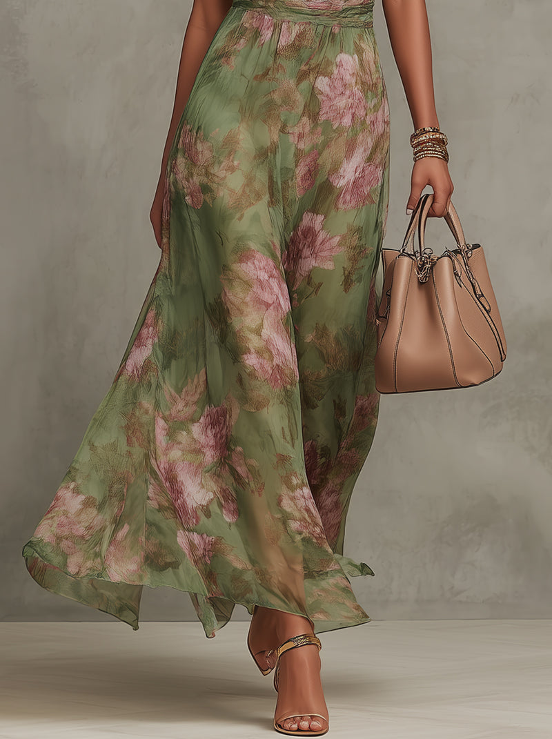 Alva | Abito lungo con scollo all'americana, floreale ed elegante