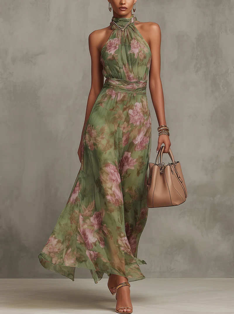 Alva | Abito lungo con scollo all'americana, floreale ed elegante