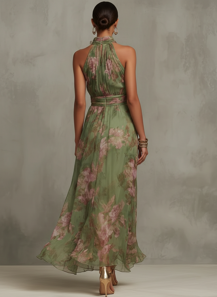 Alva | Abito lungo con scollo all'americana, floreale ed elegante