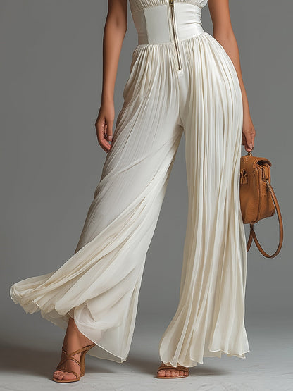 Sofia | Tuta in Chiffon Plissettato Bianco