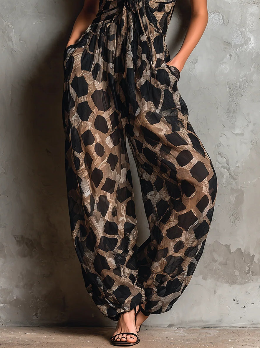 Roberta | Tuta in Chiffon Nera Animalier