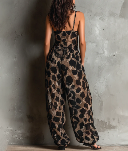 Roberta | Tuta in Chiffon Nera Animalier