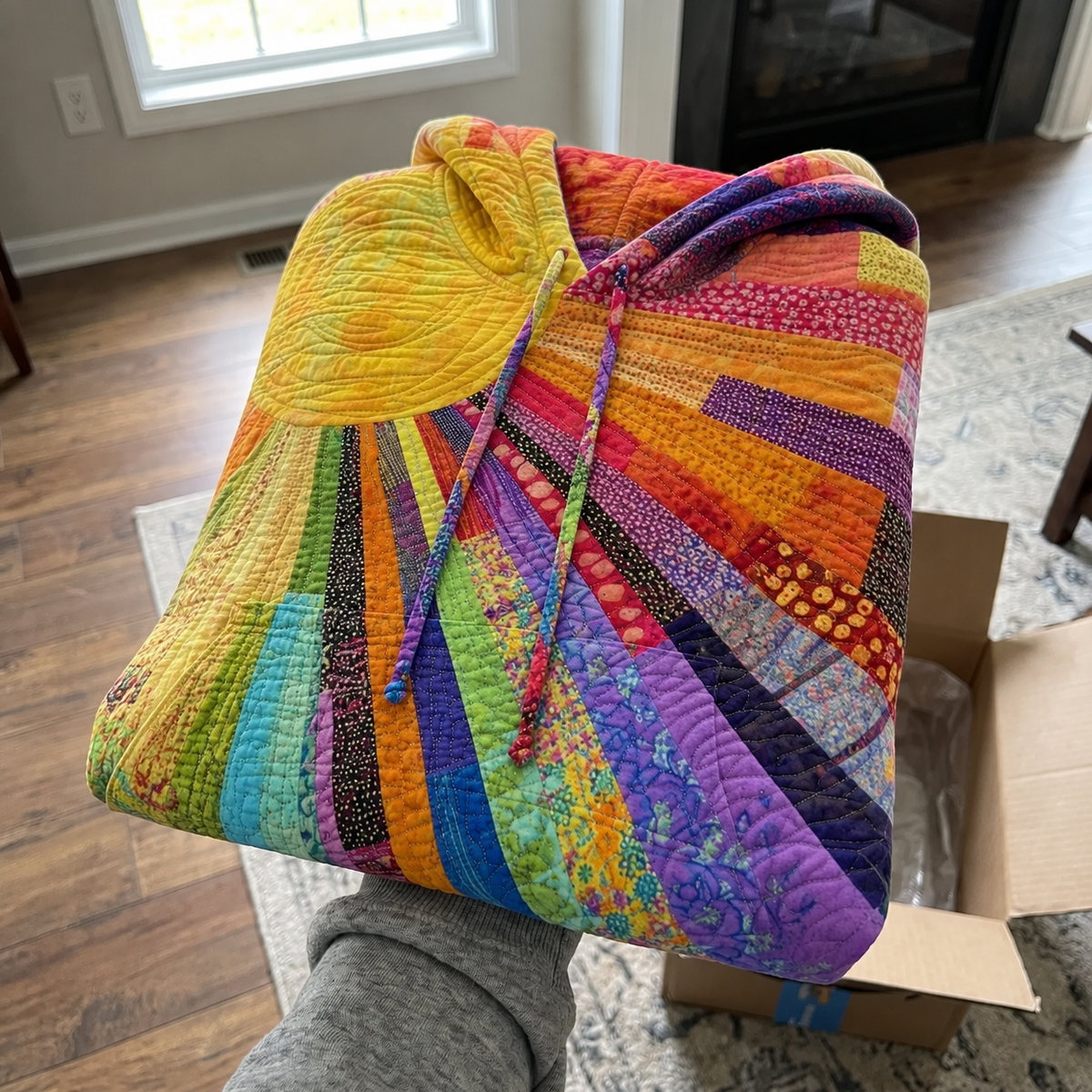 Donatella | Felpa con Cappuccio Patchwork Multicolor Boho