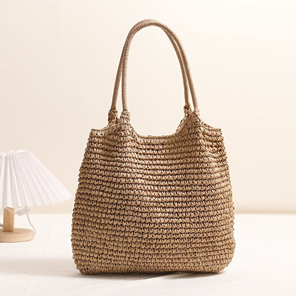 Marisol | Borsa a Tracolla in Paglia Intrecciata - Nocciola