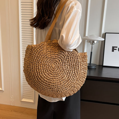 Linda | Borsa Tonda in Paglia Intrecciata - Nocciola