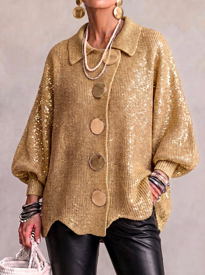 Ivana | Cardigan Oversize con Colletto e Grandi Bottoni Metallici