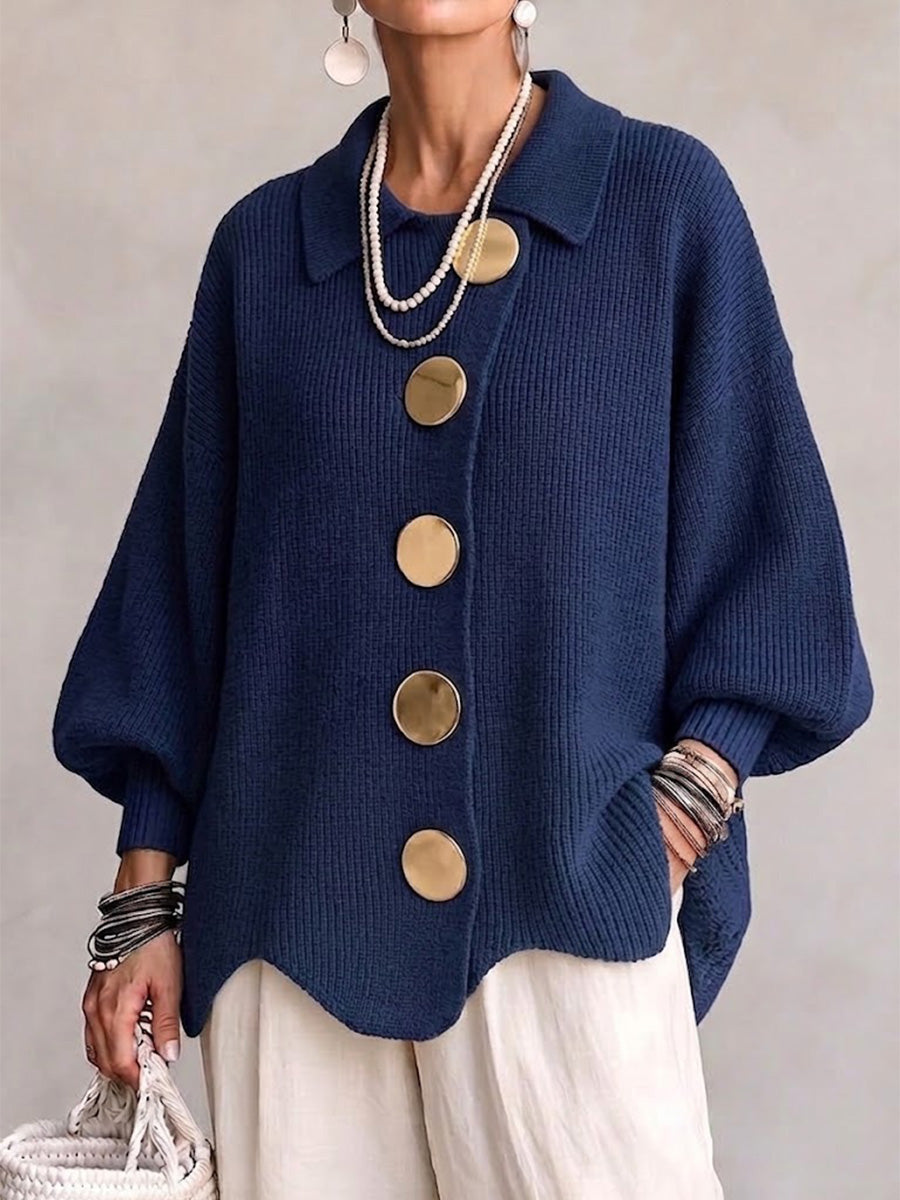 Ivana | Cardigan Oversize con Colletto e Grandi Bottoni Metallici