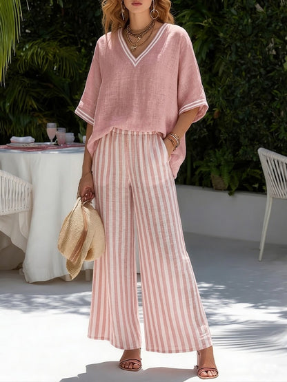 Arianna | Completo in Lino a Righe
